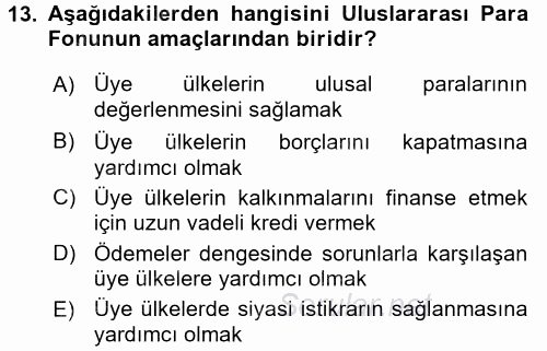 Uluslararası Ekonomik Kuruluşlar 2015 - 2016 Ara Sınavı 13.Soru