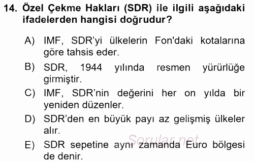 Uluslararası Ekonomik Kuruluşlar 2015 - 2016 Ara Sınavı 14.Soru
