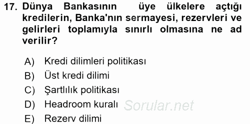 Uluslararası Ekonomik Kuruluşlar 2015 - 2016 Ara Sınavı 17.Soru