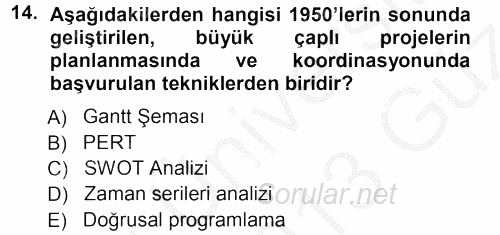 Sağlık Kurumlarında Operasyon Yönetimi 2012 - 2013 Ara Sınavı 14.Soru