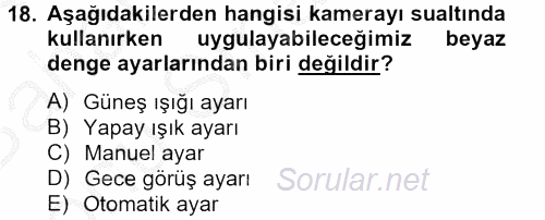 Videonun Kullanım Alanları 2012 - 2013 Dönem Sonu Sınavı 18.Soru