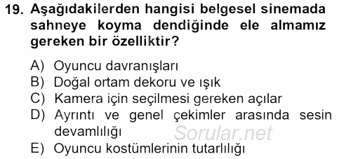 Videonun Kullanım Alanları 2012 - 2013 Dönem Sonu Sınavı 19.Soru