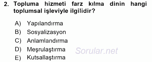 Topluma Hizmet Eğitimi 2015 - 2016 Dönem Sonu Sınavı 2.Soru