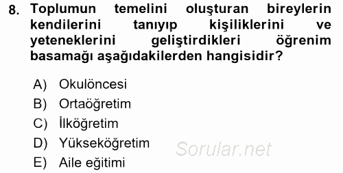 Topluma Hizmet Eğitimi 2015 - 2016 Dönem Sonu Sınavı 8.Soru