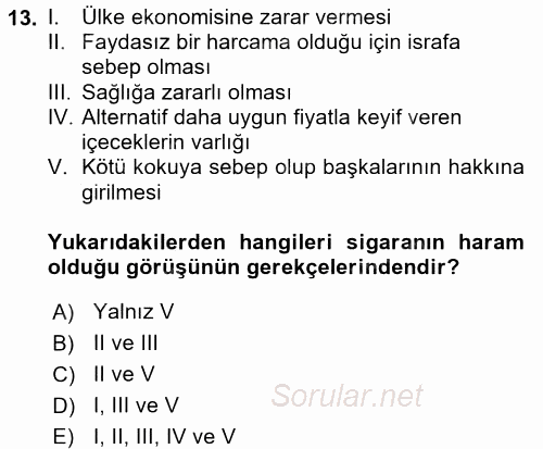 Günümüz Fıkıh Problemleri 2017 - 2018 Ara Sınavı 13.Soru