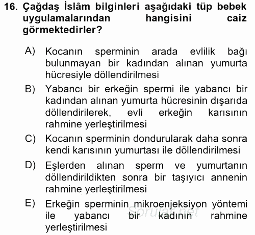 Günümüz Fıkıh Problemleri 2017 - 2018 Ara Sınavı 16.Soru