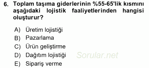 Çağdaş Lojistik Uygulamaları 2015 - 2016 Dönem Sonu Sınavı 6.Soru