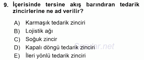 Çağdaş Lojistik Uygulamaları 2015 - 2016 Dönem Sonu Sınavı 9.Soru