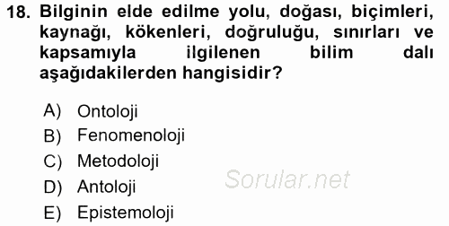 Sosyal Bilimlerde Araştırma Yöntemleri 2017 - 2018 Ara Sınavı 18.Soru