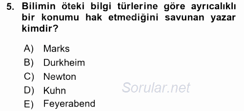 Sosyal Bilimlerde Araştırma Yöntemleri 2017 - 2018 Ara Sınavı 5.Soru