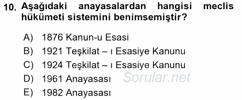 Anayasa Hukuku 2016 - 2017 Ara Sınavı 10.Soru