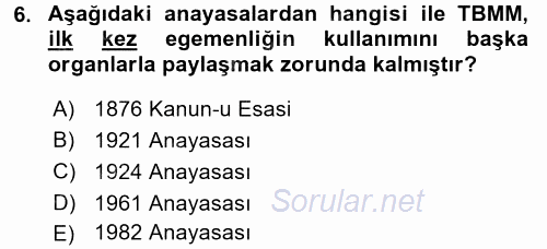 Anayasa Hukuku 2016 - 2017 Ara Sınavı 6.Soru