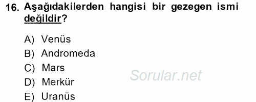 Okulöncesinde Fen Eğitimi 2013 - 2014 Ara Sınavı 16.Soru