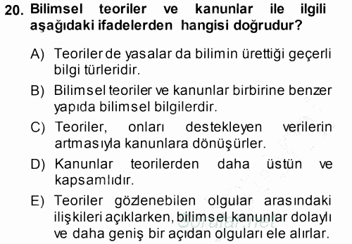 Okulöncesinde Fen Eğitimi 2013 - 2014 Ara Sınavı 20.Soru
