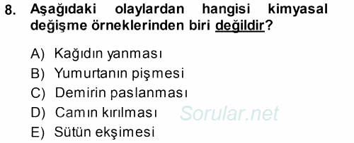 Okulöncesinde Fen Eğitimi 2013 - 2014 Ara Sınavı 8.Soru