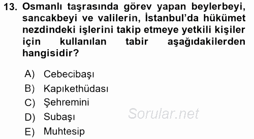 Osmanlı Devleti Yenileşme Hareketleri (1876-1918) 2016 - 2017 Ara Sınavı 13.Soru