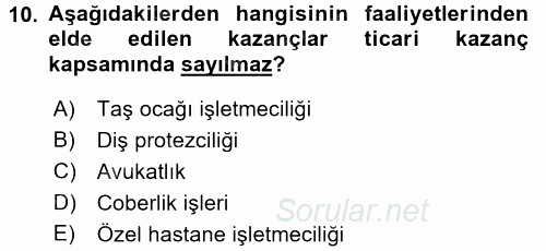 Vergi Uygulamaları 2017 - 2018 Ara Sınavı 10.Soru
