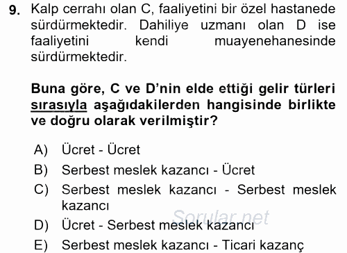 Vergi Uygulamaları 2017 - 2018 Ara Sınavı 9.Soru