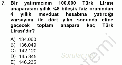 Gayrimenkul Ekonomisi 2012 - 2013 Dönem Sonu Sınavı 7.Soru