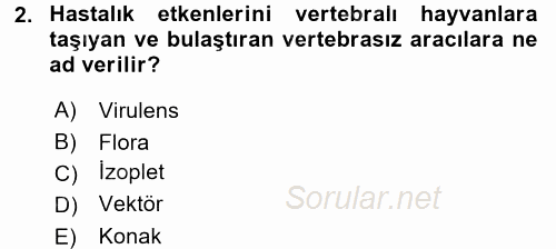 Veteriner Mikrobiyoloji ve Epidemiyoloji 2016 - 2017 3 Ders Sınavı 2.Soru