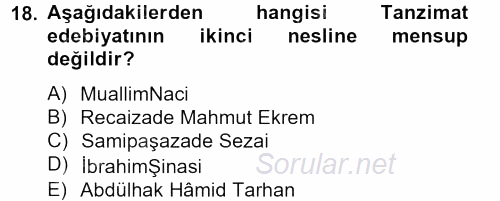 Batı Edebiyatında Akımlar 2 2012 - 2013 Dönem Sonu Sınavı 18.Soru