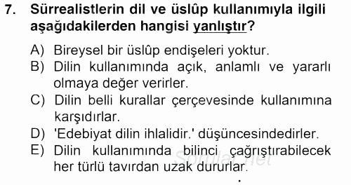 Batı Edebiyatında Akımlar 2 2012 - 2013 Dönem Sonu Sınavı 7.Soru