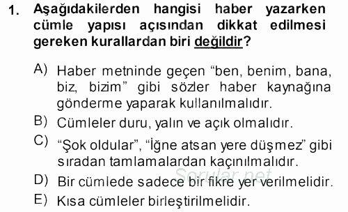 Haber Yazma Teknikleri 2013 - 2014 Ara Sınavı 1.Soru