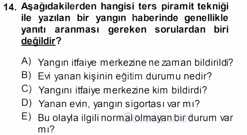 Haber Yazma Teknikleri 2013 - 2014 Ara Sınavı 14.Soru