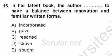 Okuma Ve Yazma Becerileri 2 2013 - 2014 Dönem Sonu Sınavı 16.Soru