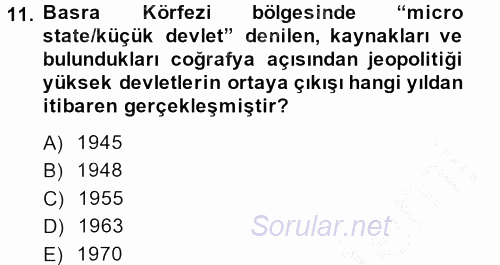 Modern Ortadoğu Tarihi 2013 - 2014 Dönem Sonu Sınavı 11.Soru