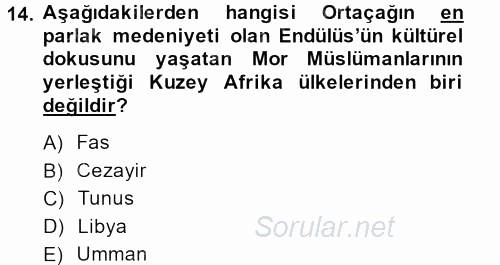 Modern Ortadoğu Tarihi 2013 - 2014 Dönem Sonu Sınavı 14.Soru