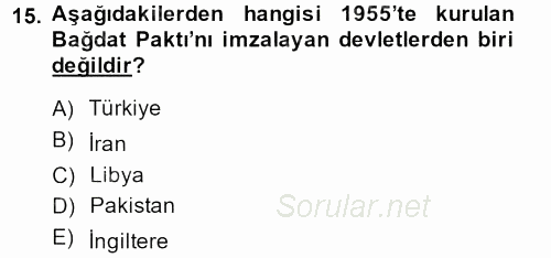 Modern Ortadoğu Tarihi 2013 - 2014 Dönem Sonu Sınavı 15.Soru