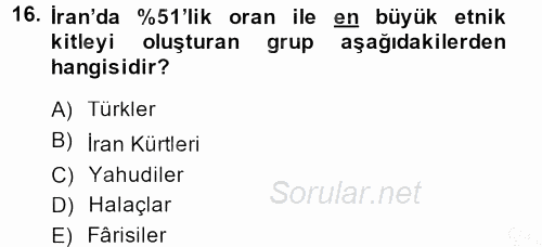 Modern Ortadoğu Tarihi 2013 - 2014 Dönem Sonu Sınavı 16.Soru