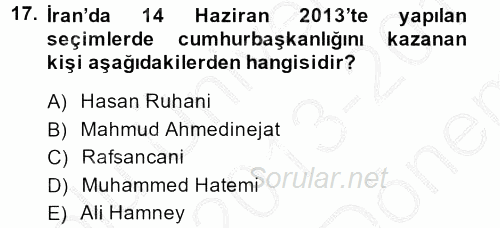 Modern Ortadoğu Tarihi 2013 - 2014 Dönem Sonu Sınavı 17.Soru
