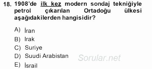 Modern Ortadoğu Tarihi 2013 - 2014 Dönem Sonu Sınavı 18.Soru