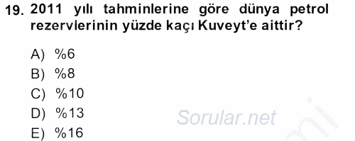 Modern Ortadoğu Tarihi 2013 - 2014 Dönem Sonu Sınavı 19.Soru