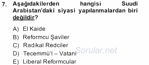 Modern Ortadoğu Tarihi 2013 - 2014 Dönem Sonu Sınavı 7.Soru
