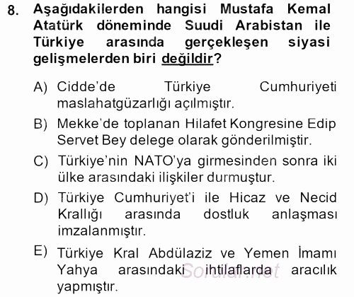 Modern Ortadoğu Tarihi 2013 - 2014 Dönem Sonu Sınavı 8.Soru