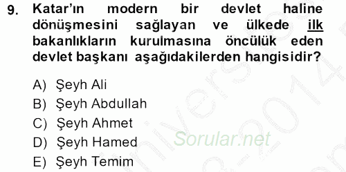 Modern Ortadoğu Tarihi 2013 - 2014 Dönem Sonu Sınavı 9.Soru