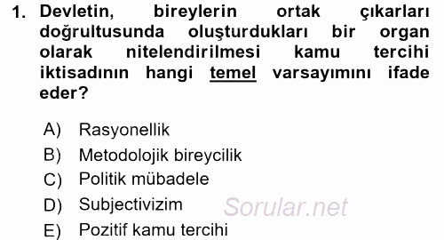 Kamu Ekonomisi 2 2015 - 2016 Ara Sınavı 1.Soru
