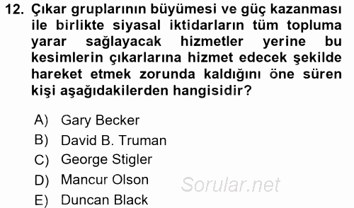 Kamu Ekonomisi 2 2015 - 2016 Ara Sınavı 12.Soru