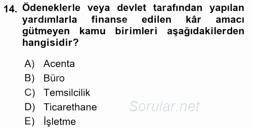 Kamu Ekonomisi 2 2015 - 2016 Ara Sınavı 14.Soru