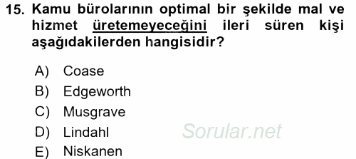 Kamu Ekonomisi 2 2015 - 2016 Ara Sınavı 15.Soru