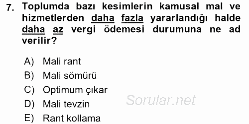 Kamu Ekonomisi 2 2015 - 2016 Ara Sınavı 7.Soru