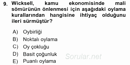 Kamu Ekonomisi 2 2015 - 2016 Ara Sınavı 9.Soru