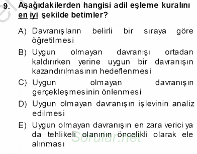 Davranış Ve Öğrenme Sorunu Olan Çocukların Eğitimi 2013 - 2014 Ara Sınavı 9.Soru