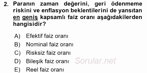 Finansal Yönetim 2017 - 2018 Dönem Sonu Sınavı 2.Soru