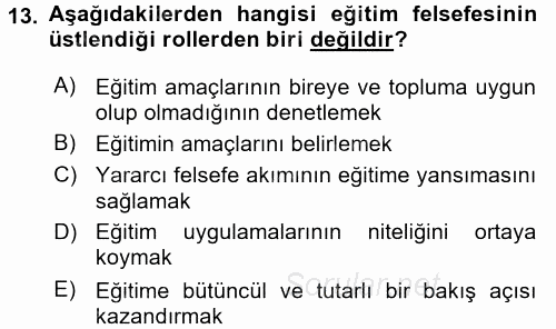 Eğitim Bilimine Giriş 2017 - 2018 Ara Sınavı 13.Soru