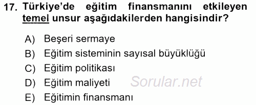 Eğitim Bilimine Giriş 2017 - 2018 Ara Sınavı 17.Soru