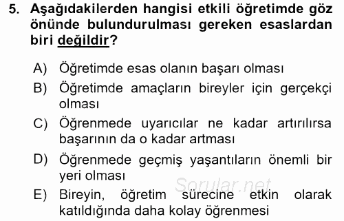 Eğitim Bilimine Giriş 2017 - 2018 Ara Sınavı 5.Soru